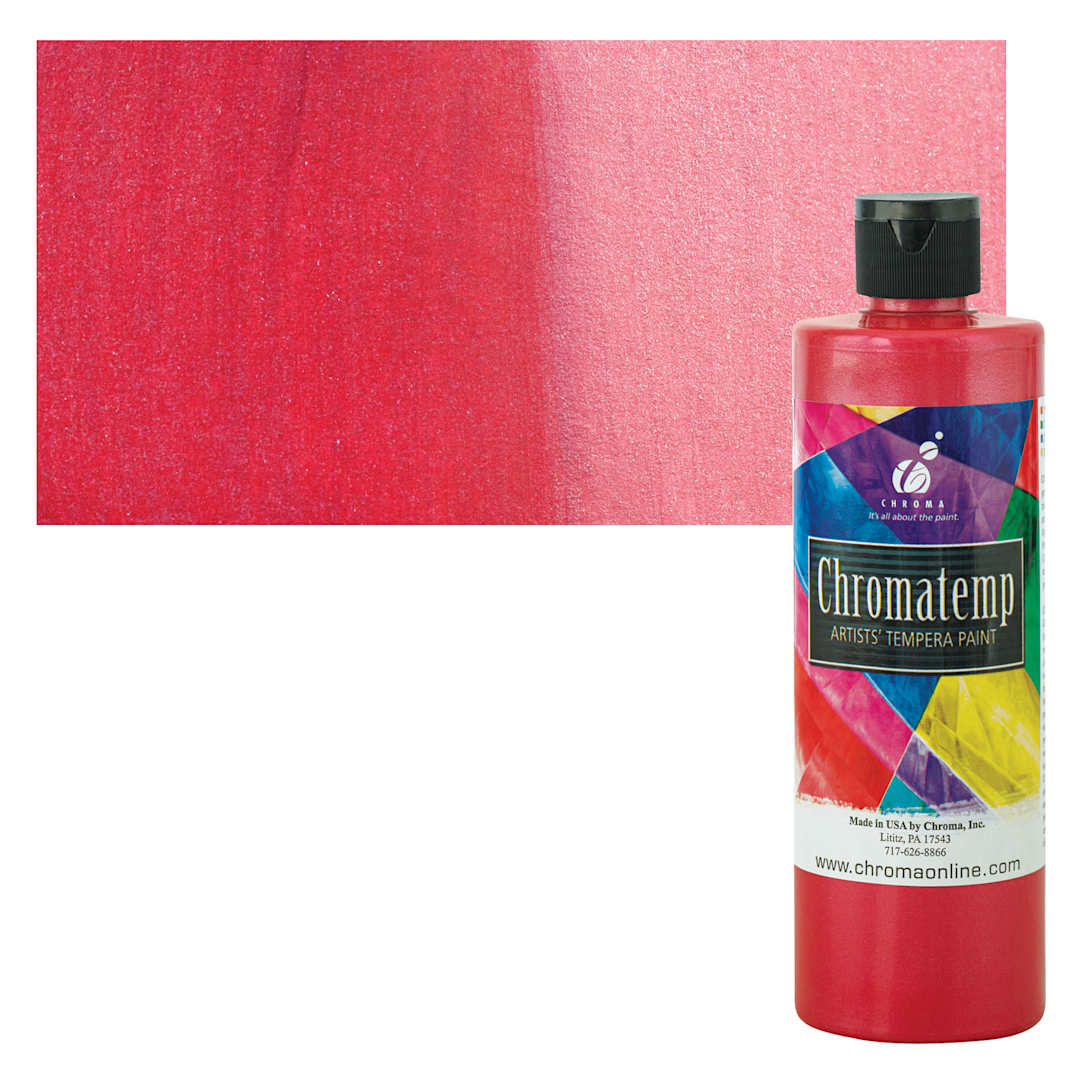 Open in modal - Chroma Chromatemp Artists' Tempera Paint - Pearlescent Red, Pint and swatch