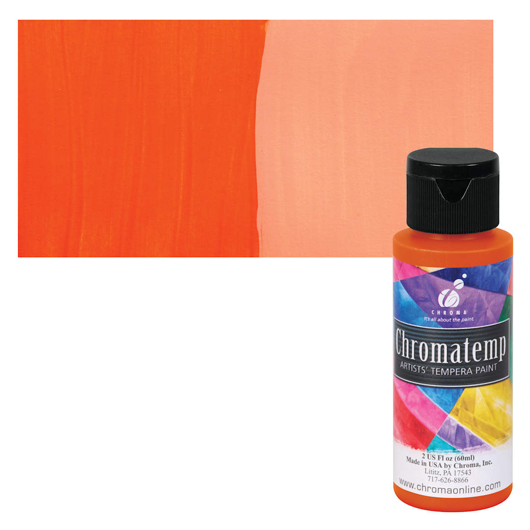 Open in modal - Chroma Chromatemp Artists' Tempera Paint - Orange, 2 oz bottle and swatch