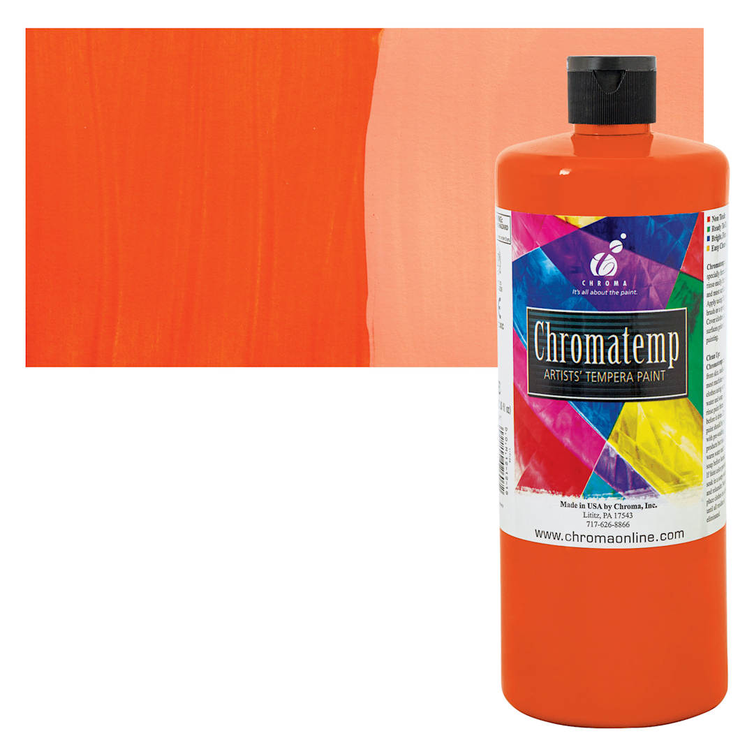Open in modal - Chroma Chromatemp Artists' Tempera Paint - Orange, Quart and swatch