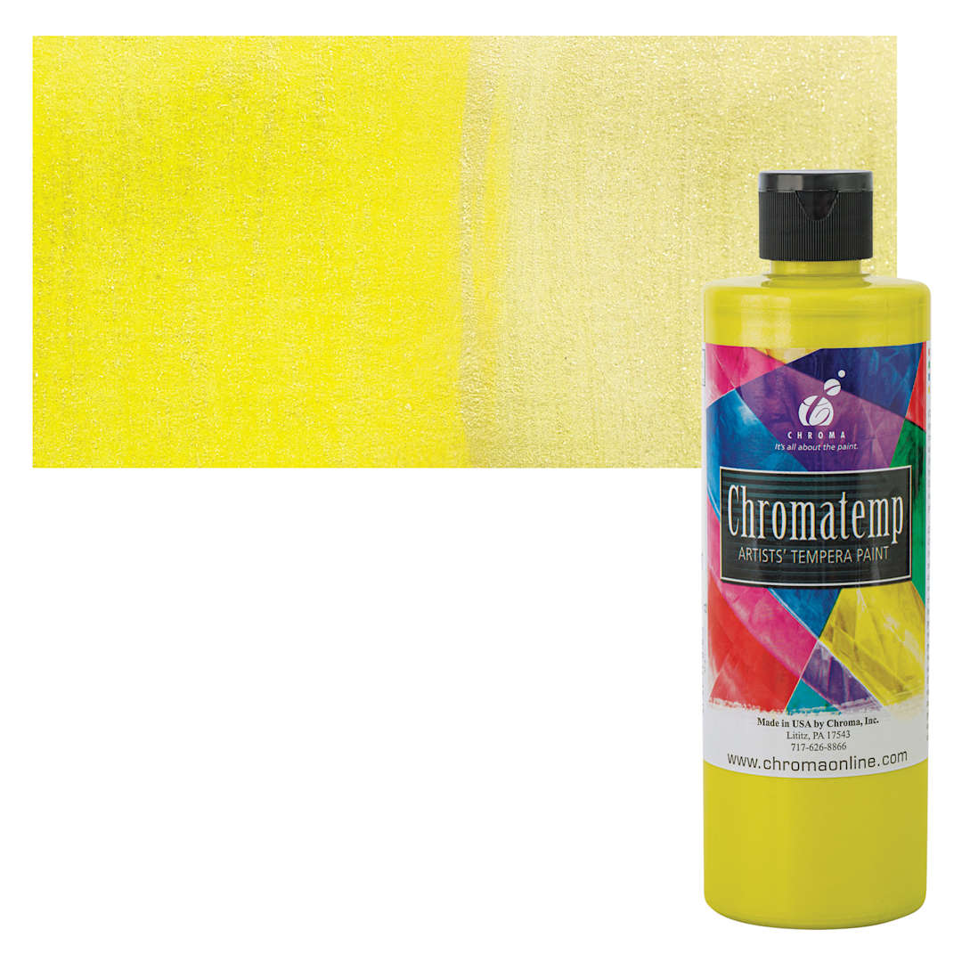 Open in modal - Chroma Chromatemp Artists' Tempera Paint - Pearlescent Yellow, Pint and swatch