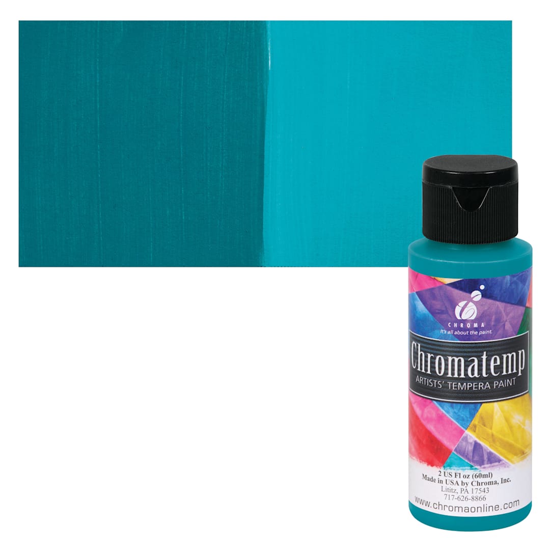 Open in modal - Chroma Chromatemp Artists' Tempera Paint - Turquoise, 2 oz bottle and swatch