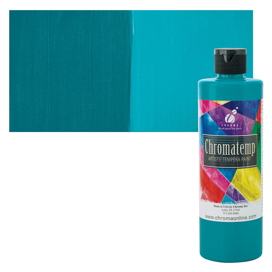 Open in modal - Chroma Chromatemp Artists' Tempera Paint - Turquoise, Pint and swatch