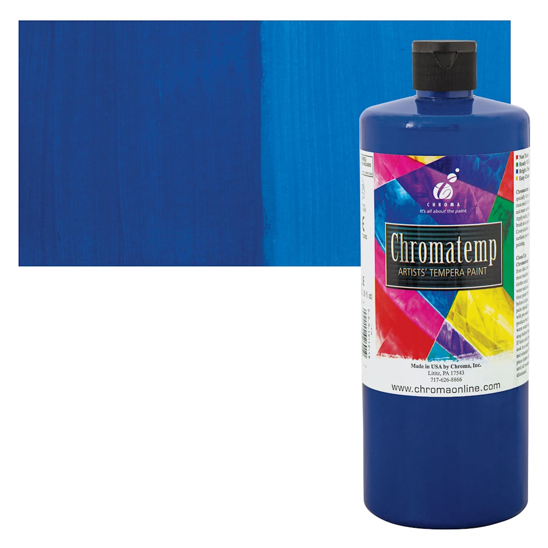 Open in modal - Chroma Chromatemp Artists' Tempera Paint - Phthalo Blue, Quart and swatch