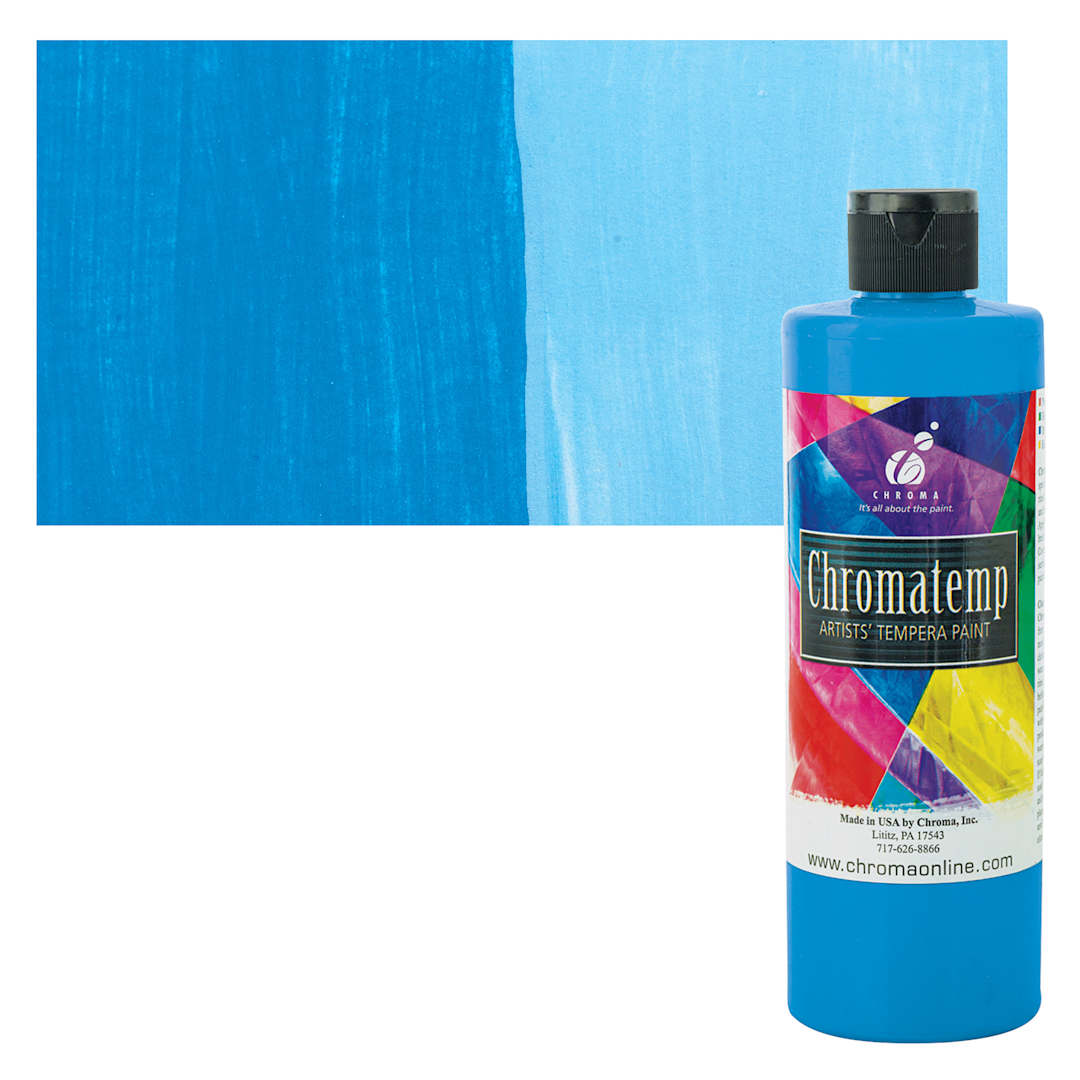 Open in modal - Chroma Chromatemp Artists' Tempera Paint - Fluorescent Blue, Pint and swatch