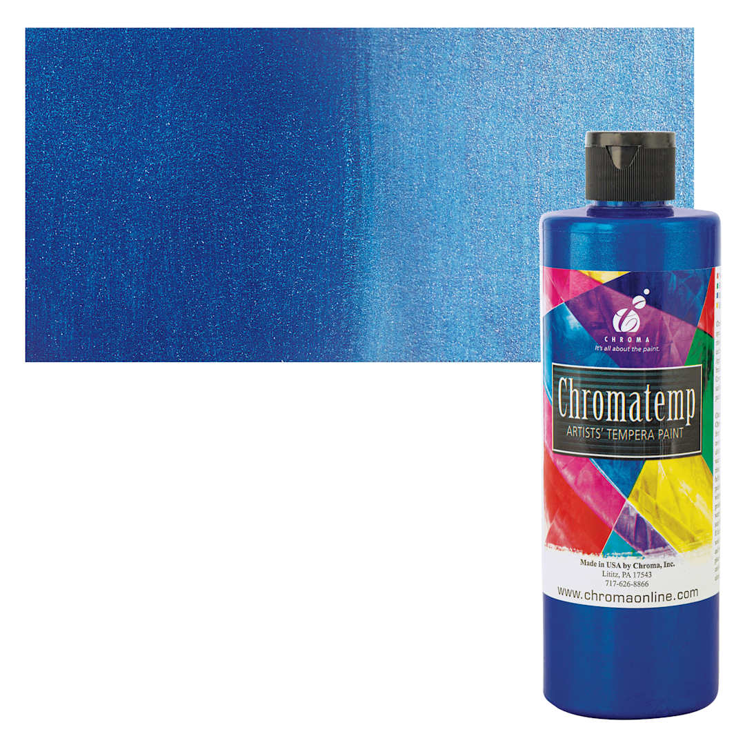Open in modal - Chroma Chromatemp Artists' Tempera Paint - Pearlescent Blue, Pint and swatch