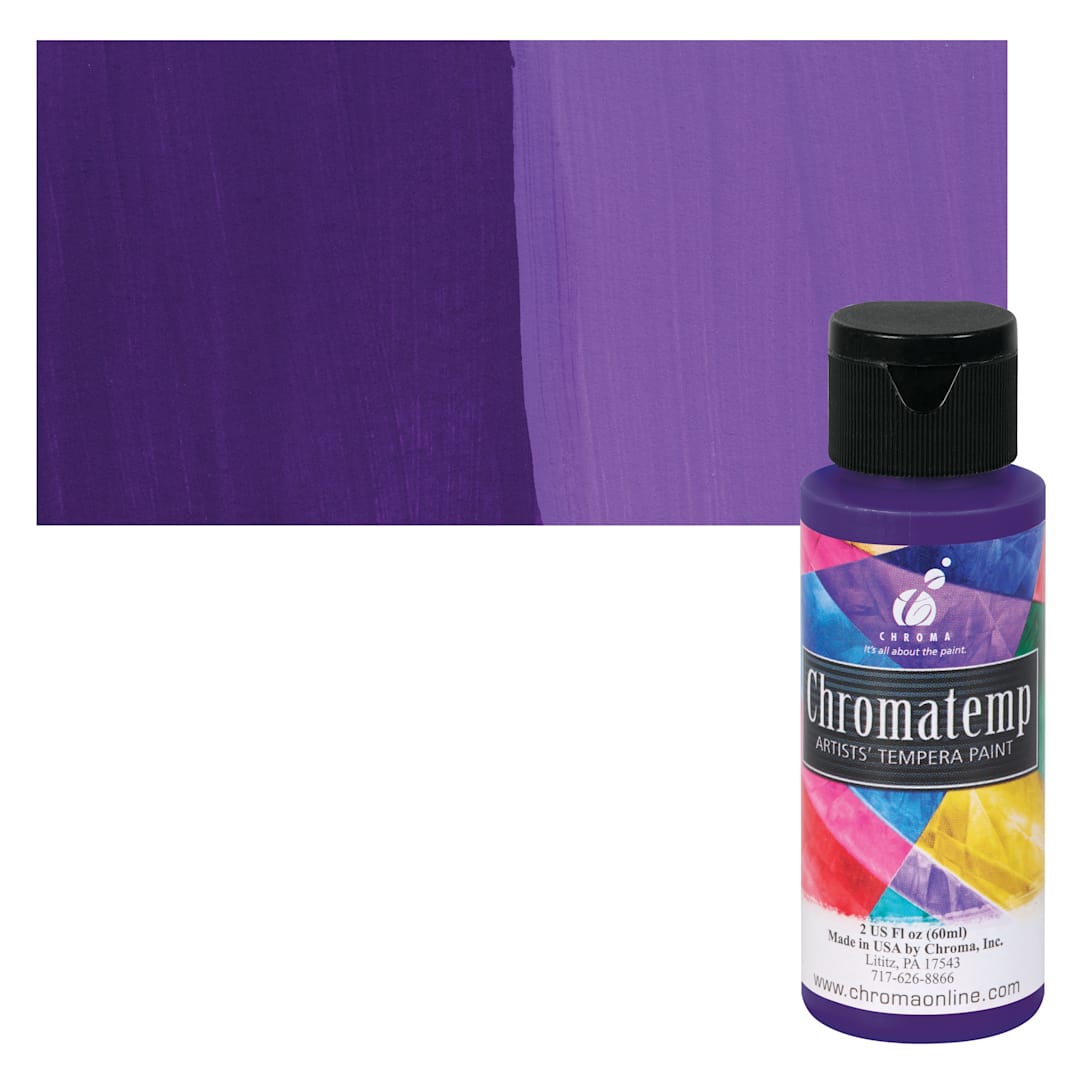 Open in modal - Chroma Chromatemp Artists' Tempera Paint - Violet, 2 oz bottle and swatch