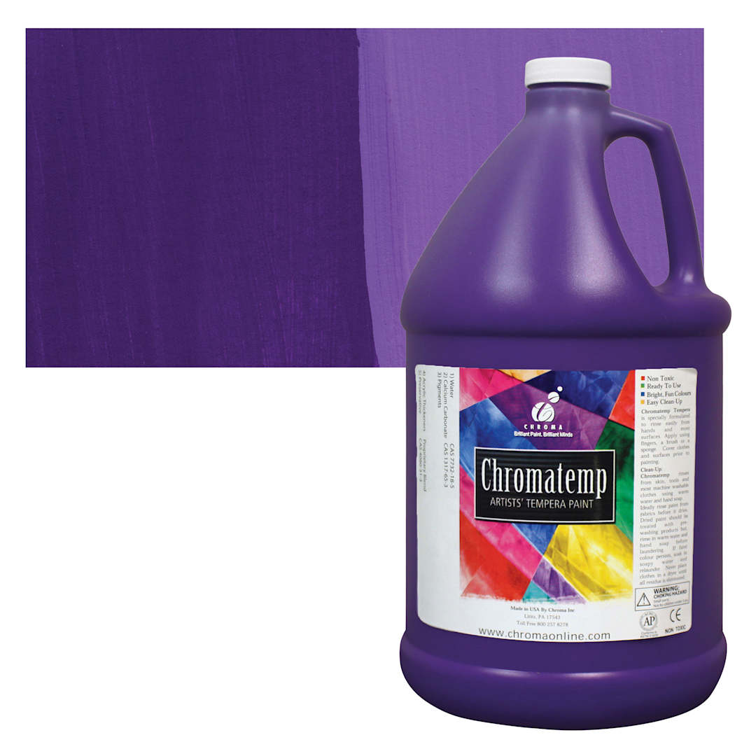 Open in modal - Chroma Chromatemp Artists' Tempera Paint - Violet, 128 oz bottle and swatch