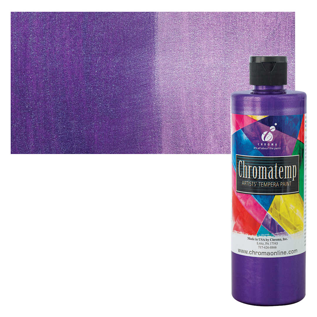 Open in modal - Chroma Chromatemp Artists' Tempera Paint - Pearlescent Violet, Pint and swatch