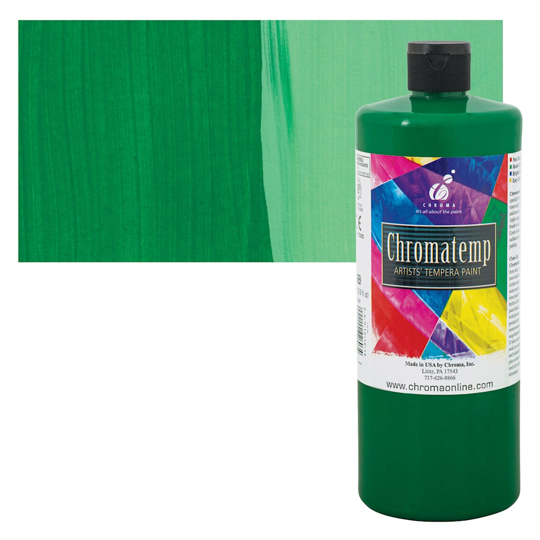 Open in modal - Chroma Chromatemp Artists' Tempera Paint - Green, Quart and swatch