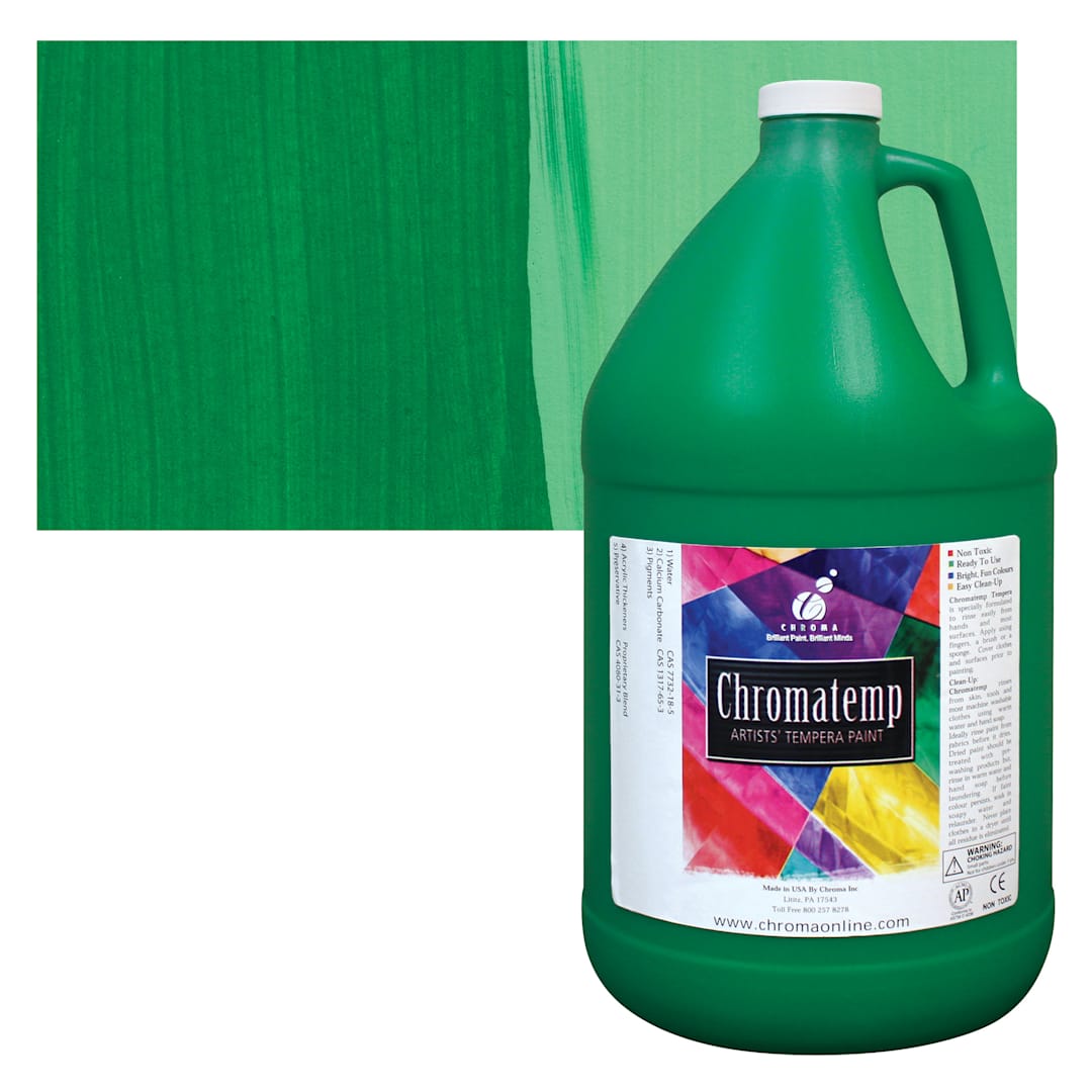 Open in modal - Chroma Chromatemp Artists' Tempera Paint - Green, 128 oz bottle and swatch