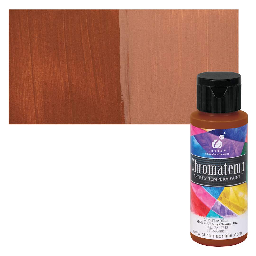 Open in modal - Chroma Chromatemp Artists' Tempera Paint - Brown, 2 oz bottle and swatch