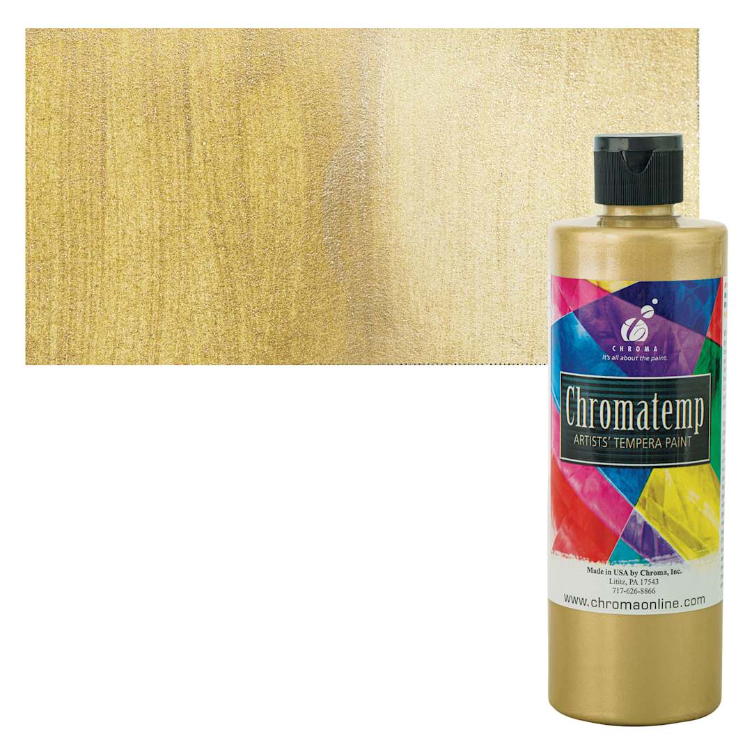 Open in modal - Chroma Chromatemp Artists' Tempera Paint - Pearlescent Gold, Pint and swatch