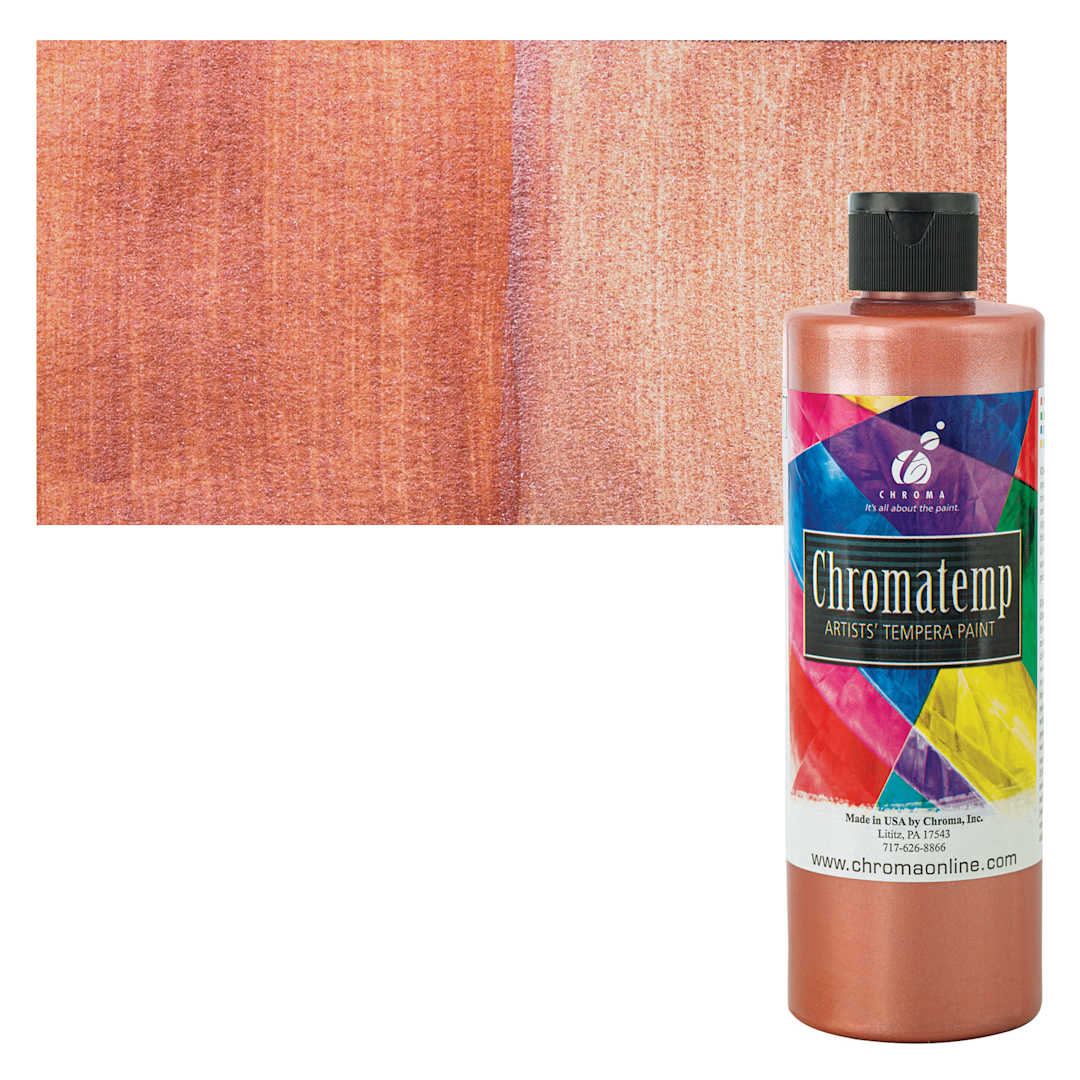 Open in modal - Chroma Chromatemp Artists' Tempera Paint - Pearlescent Copper, Pint and swatch