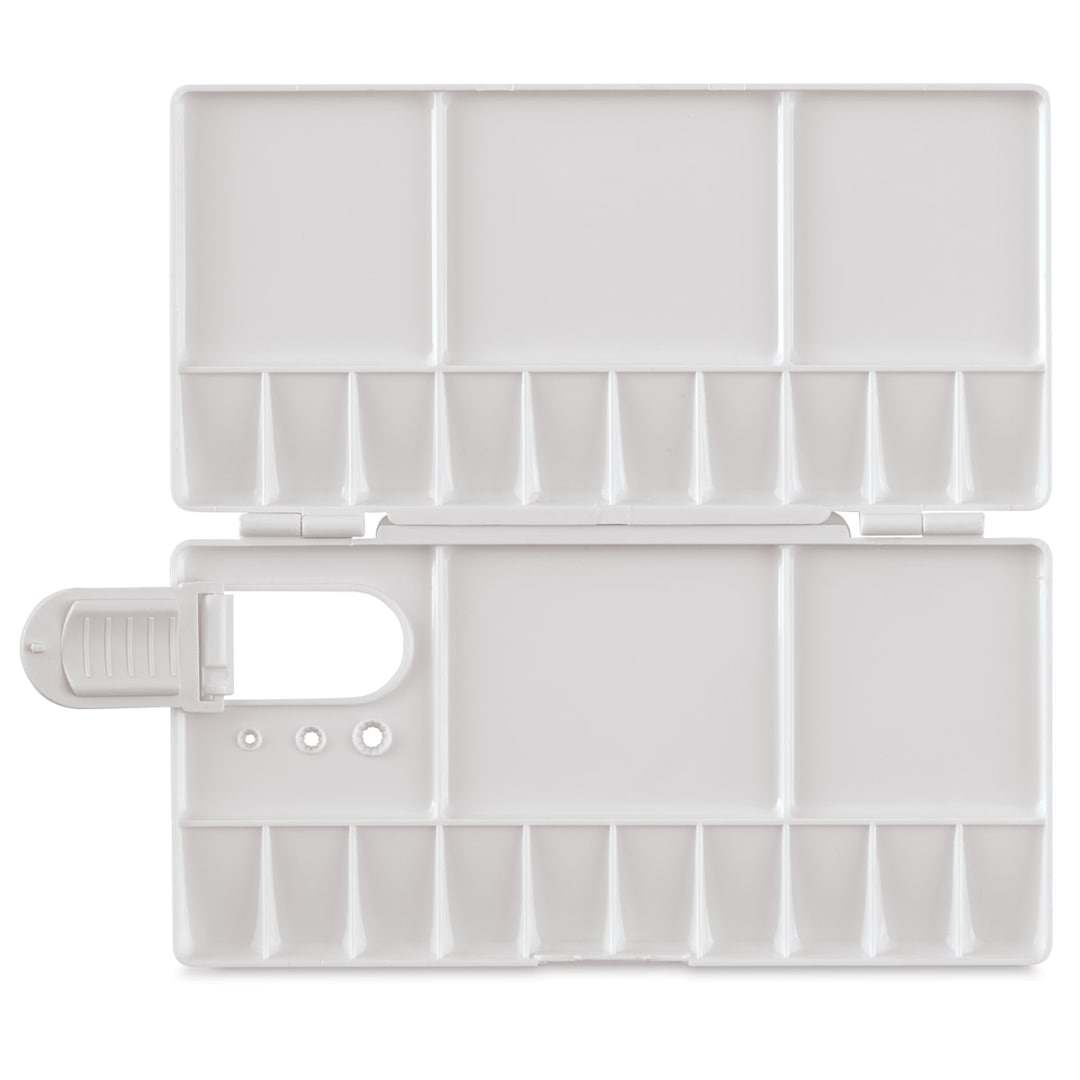 Open in modal - Folding Watercolor Palette - Top view of opened palette showing thumbhole