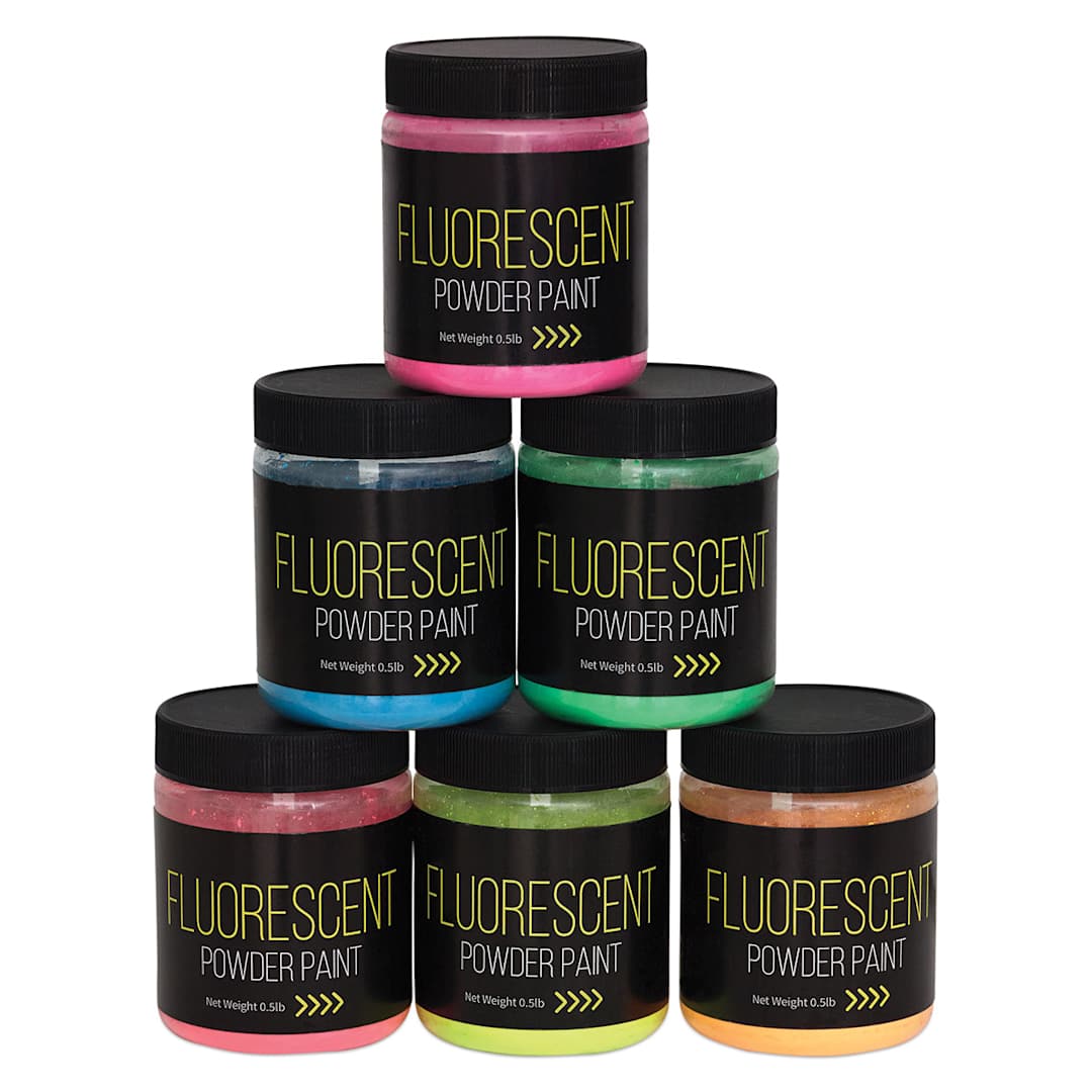 Open in modal - Richeson Powdered Tempera Paint - 6 .5 lb jars of Fluorescent colors stacked