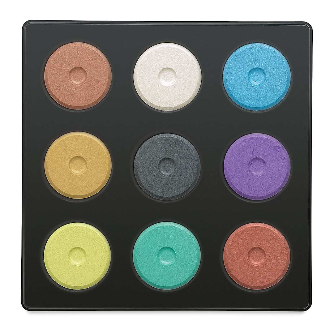 Open in modal - Richeson Tempera Cakes - Set of 9 with Tray, Metallic Colors, Mini Cakes