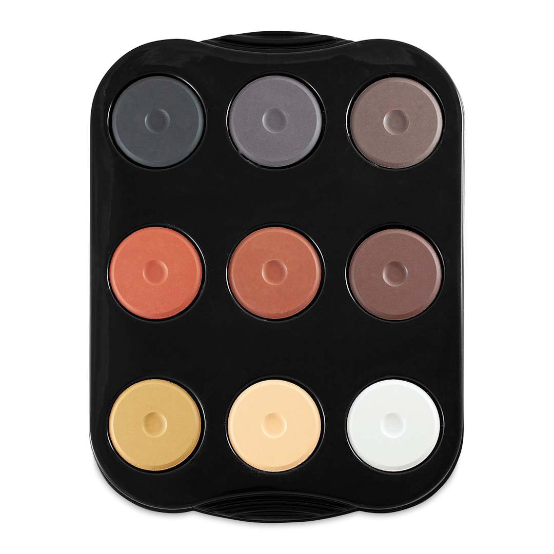 Open in modal - Richeson Tempera Cakes - Set of 9 with Tray, Multicultural Colors, Mini Cakes