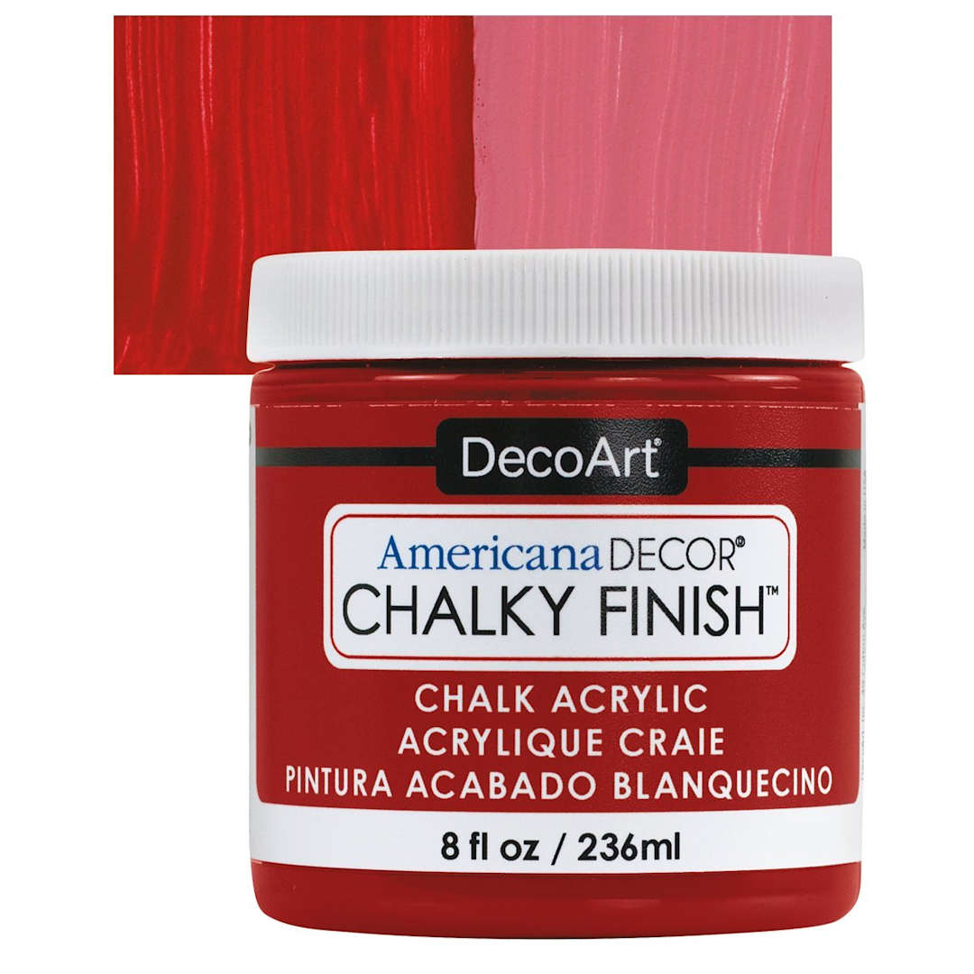 Open in modal - DecoArt Americana Decor Chalky Finish Paint - Rouge, 8 oz jar and swatch