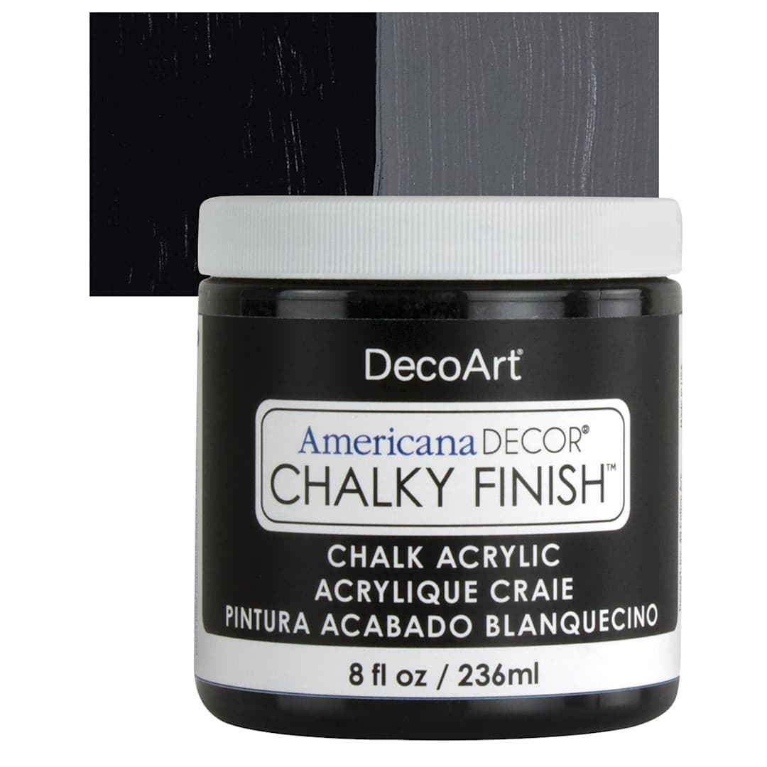 Open in modal - DecoArt Americana Decor Chalky Finish Paint - Carbon, 8 oz jar and swatch
