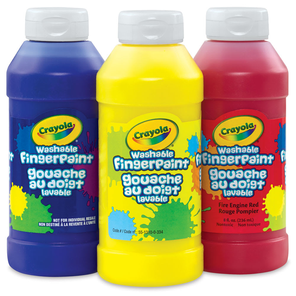 Open in modal - Crayola Washable Fingerpaint - Set of three 8 oz bottles of Primary Colors shown