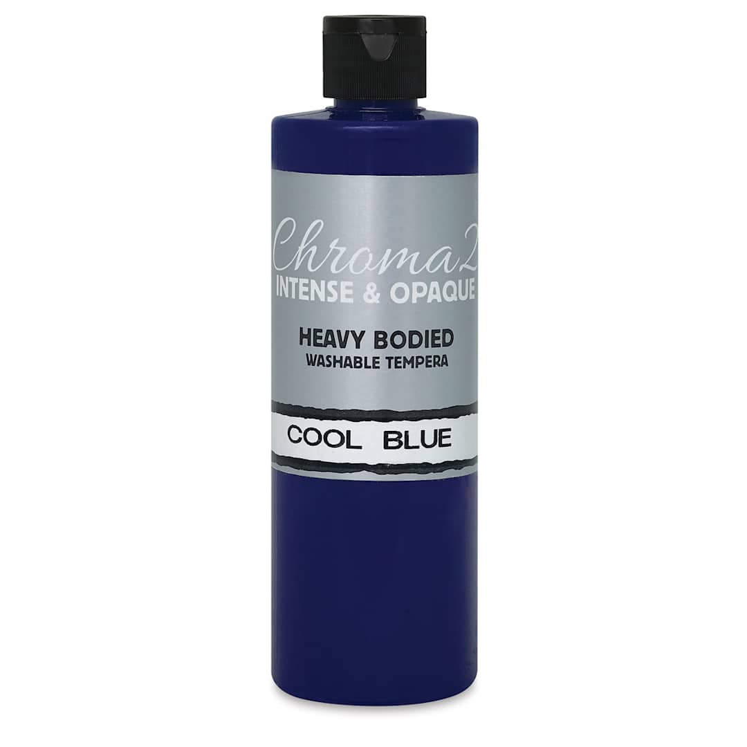 Open in modal - Chroma 2 Washable Tempera Paint - Front of 16 oz bottle of Cool Blue 
