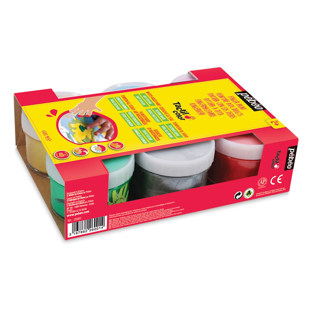 Open in modal - Pebeo Tactilcolor Finger Paint Set - Angled top view of 6 pc package