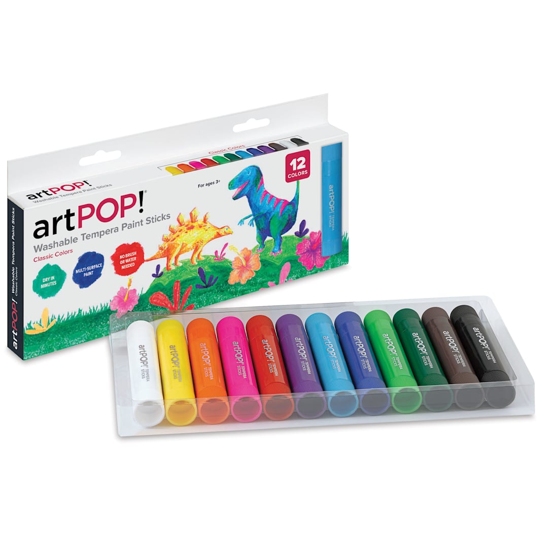 Open in modal - artPOP! Washable Tempera Paint Stick Set - Set of 12, Classic Colors, contents and packaging
