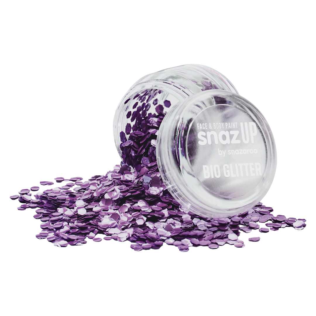 Open in modal - Snazaroo Face & Body Bio Glitter - Violet, Chunky, 3 g (Glitter spilling out of jar)