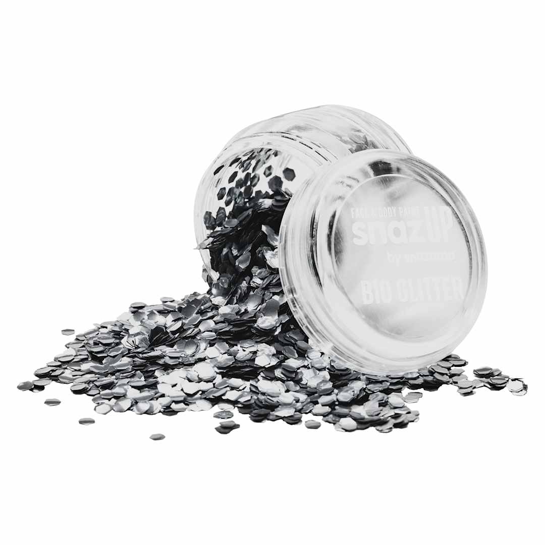 Open in modal - Snazaroo Face & Body Bio Glitter - Silver, Chunky, 3 g (Glitter spilling out of jar)