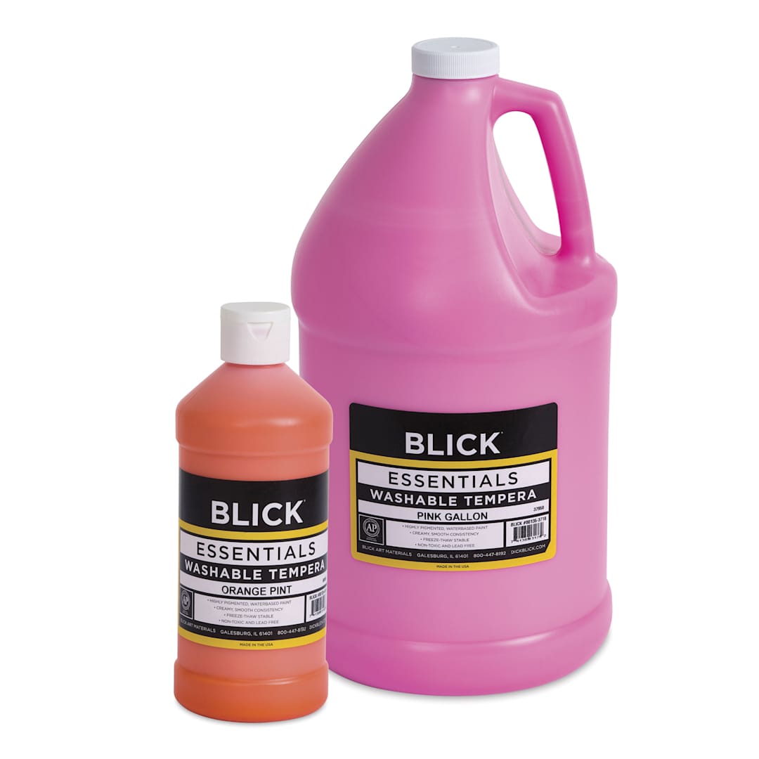 Open in modal - Blick Washable Tempera Paints - Pink Gallon jug and Orange Pint bottle
