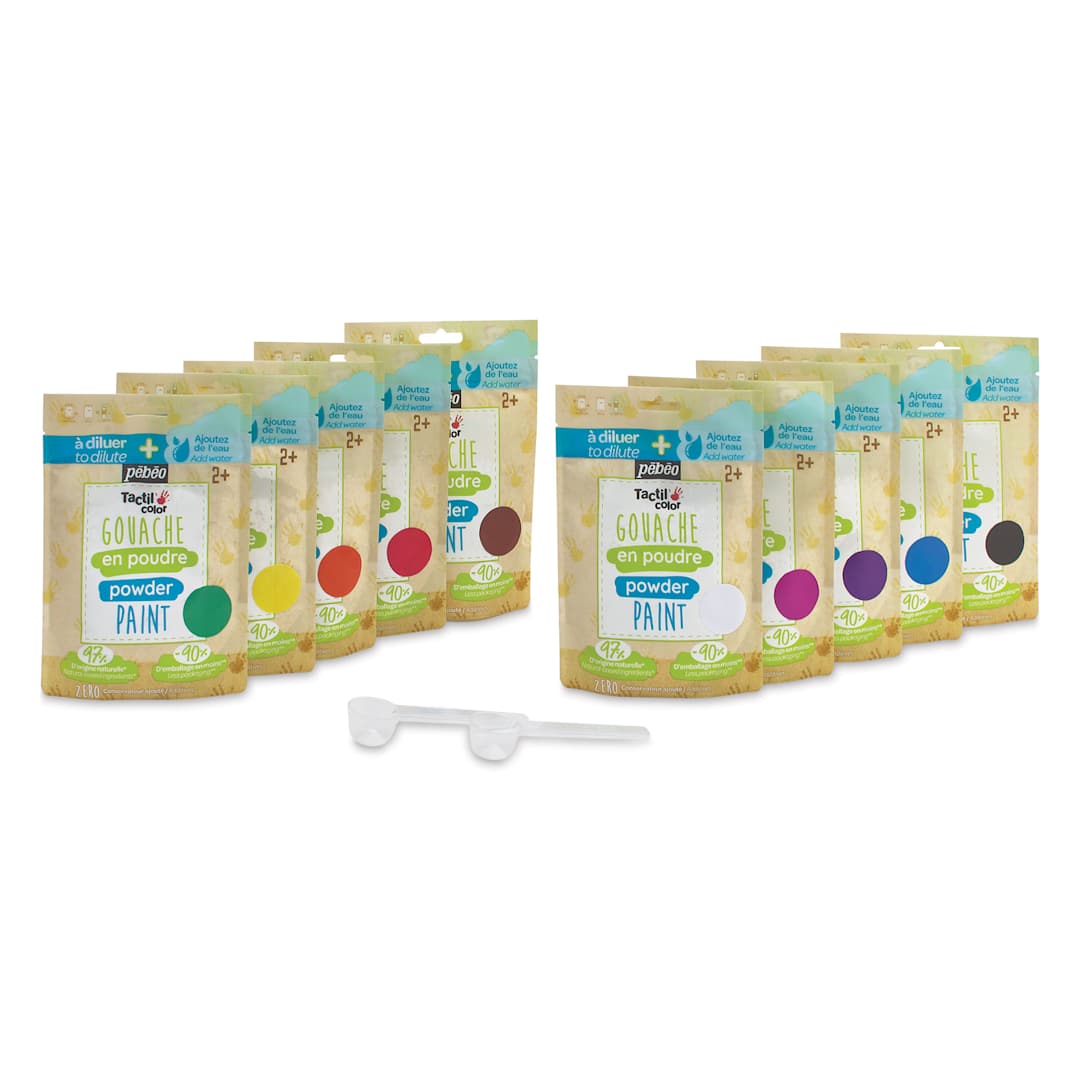 Open in modal - Pebeo Tactilcolor Powder Gouache Paints - Assorted Colors, 180 g (6.3 oz) Bags, Set of 10 (contents)