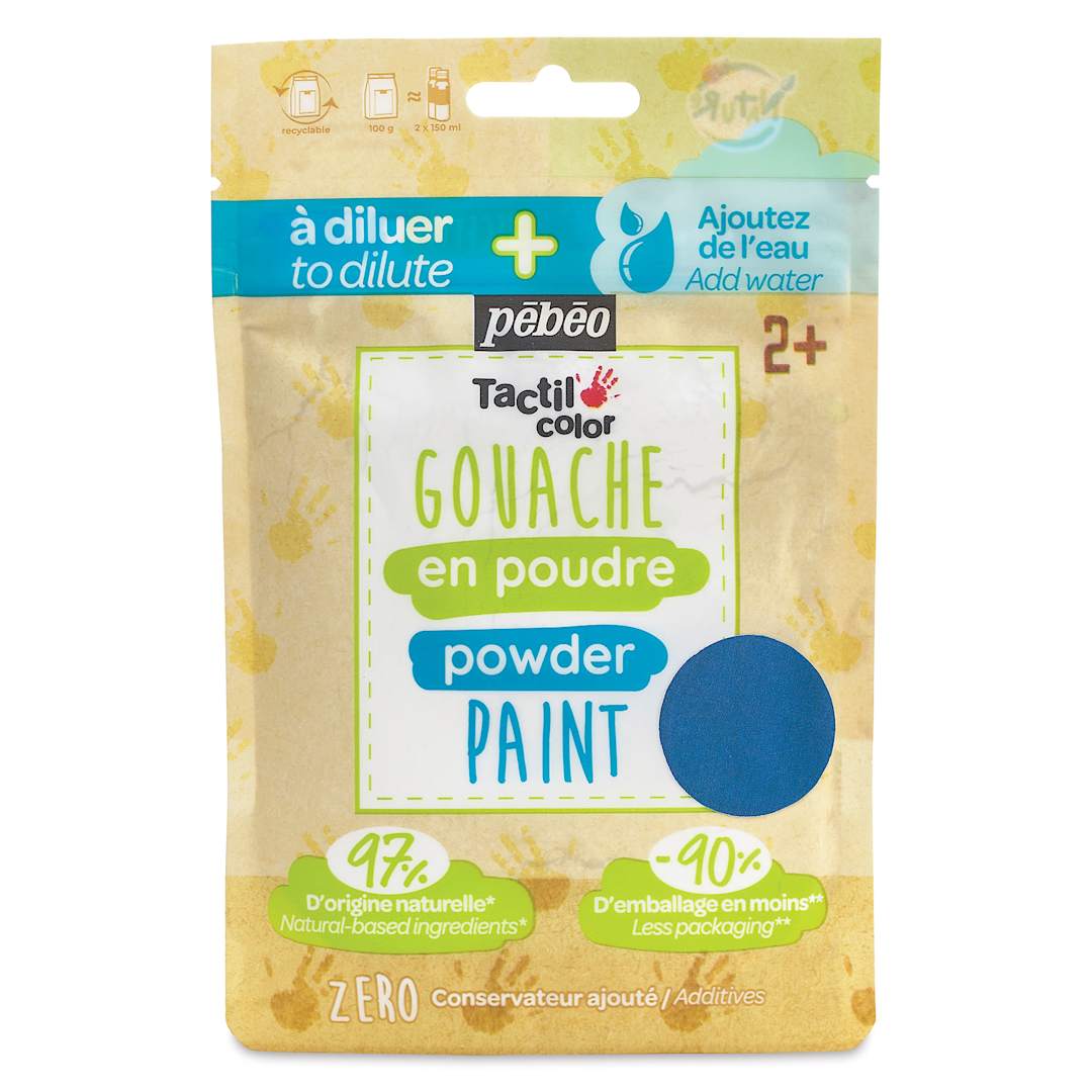 Open in modal - Pebeo Tactilcolor Powder Gouache Paint - Blue, 100 g (3.5 oz) Bag (front of packaging)