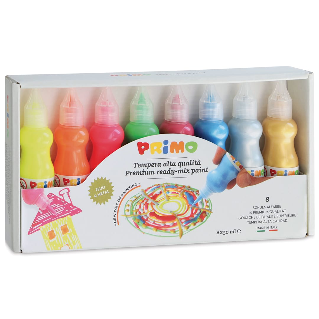 Open in modal - Primo Tempera Paints - Set of 8, Fluorescent and Metallic, 50 ml