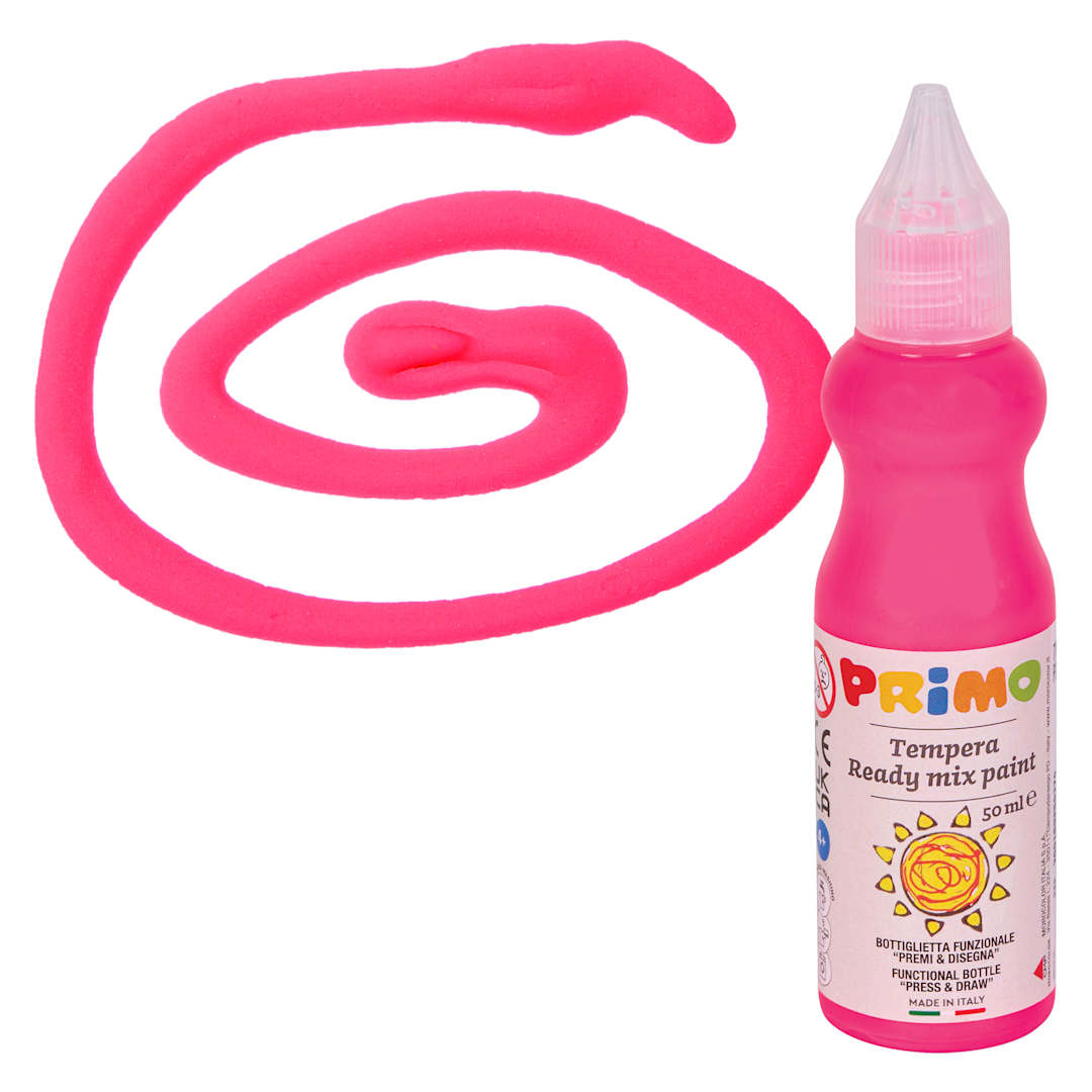 Open in modal - Primo Tempera Paint - Fluorescent Pink, 50 ml bottle and swatch