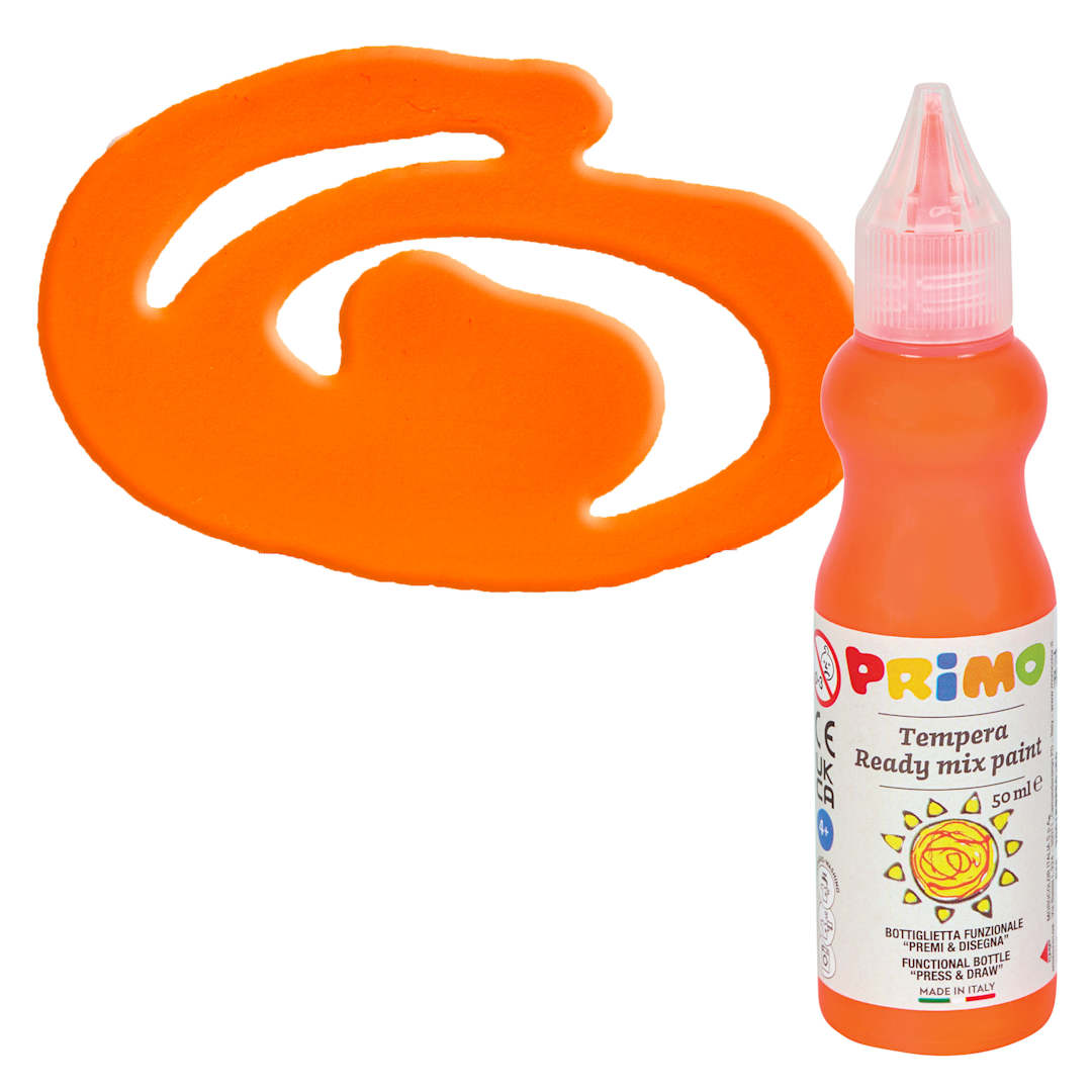 Open in modal - Primo Tempera Paint - Fluorescent Orange, 50 ml bottle and swatch