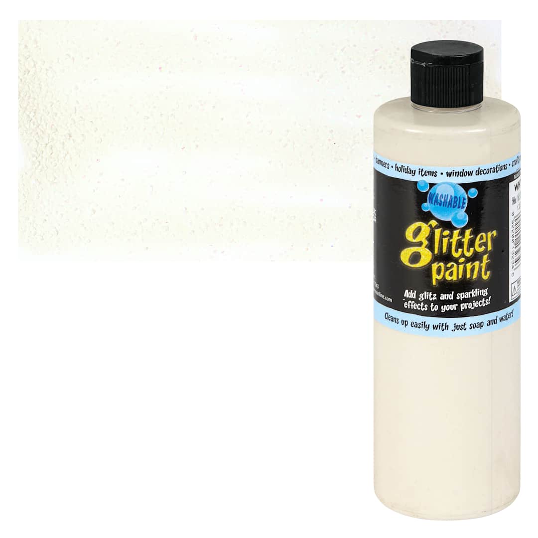 Open in modal - Chroma Glitter Tempera Paint - White Glitter, 16 oz bottle and swatch