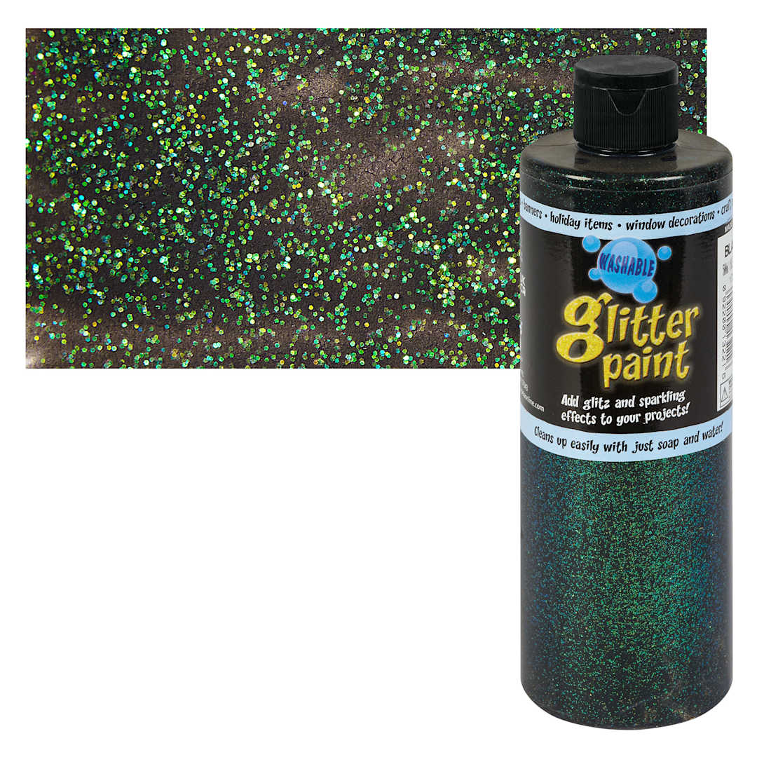 Open in modal - Chroma Glitter Tempera Paint - Black Glitter, 16 oz bottle and swatch