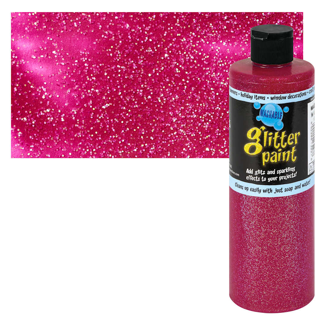 Open in modal - Chroma Glitter Tempera Paint - Magenta Glitter, 16 oz bottle and swatch