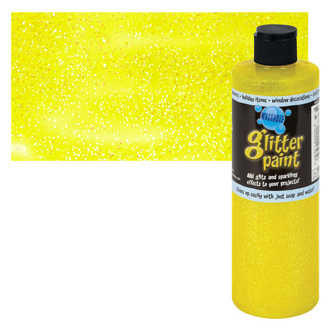 Open in modal - Chroma Glitter Tempera Paint - Yellow Glitter, 16 oz bottle and swatch