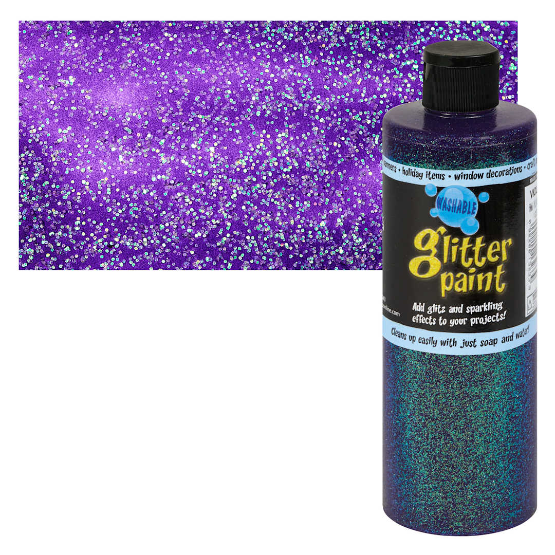 Open in modal - Chroma Glitter Tempera Paint - Violet Glitter, 16 oz bottle and swatch