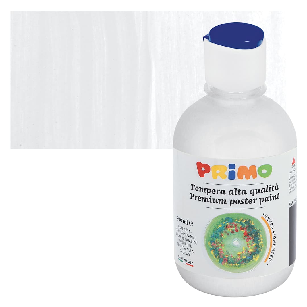 Open in modal - Primo Premium Tempera Paint - White, 300 ml bottle and swatch