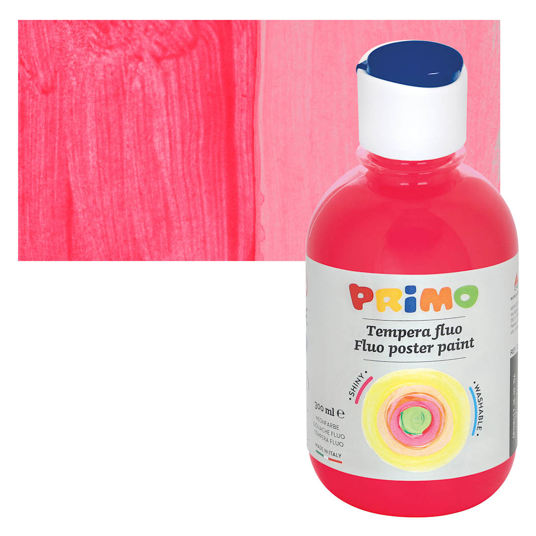 Open in modal - Primo Premium Tempera Paint - Fluorescent Red, 300 ml bottle and swatch