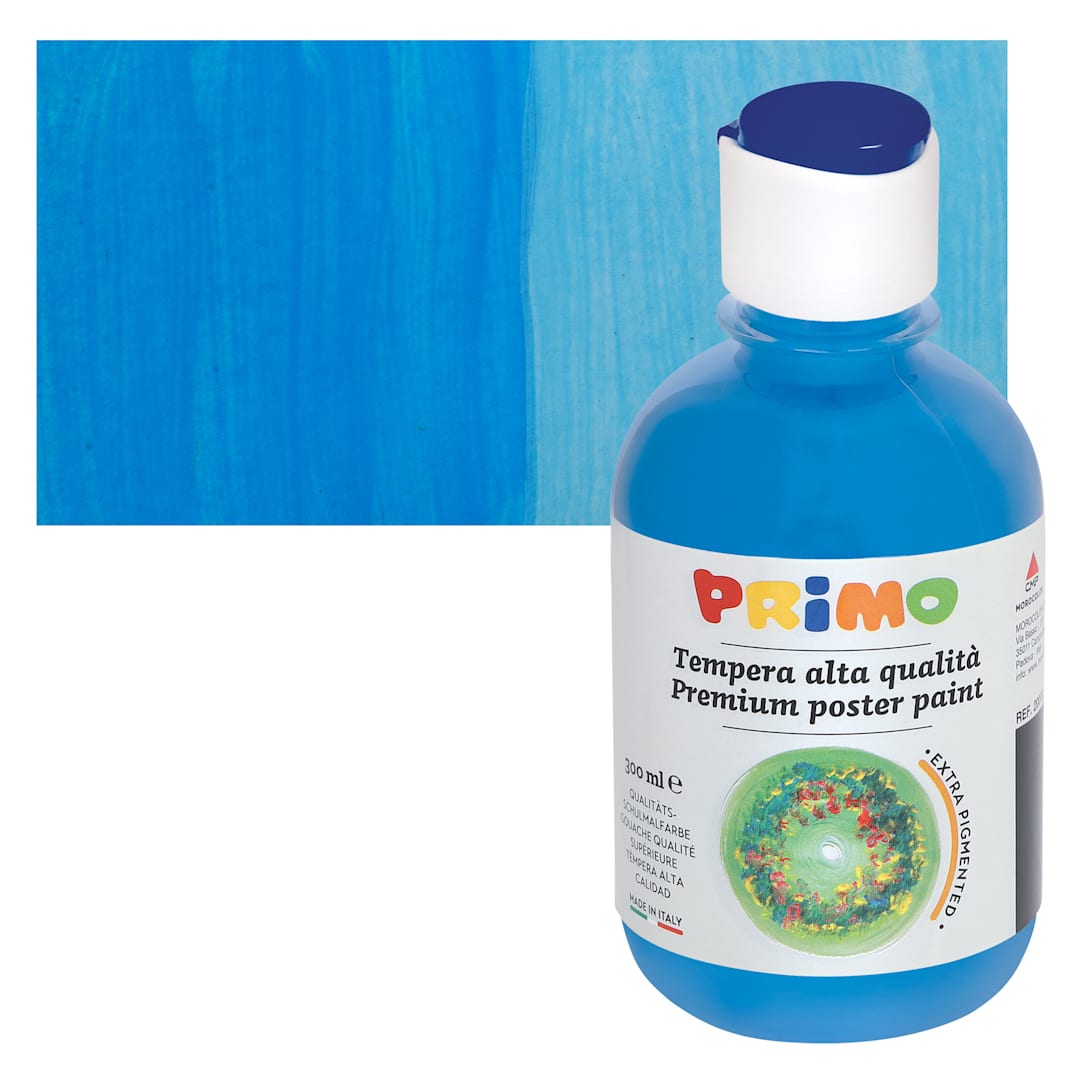 Open in modal - Primo Premium Tempera Paint - Cyan, 300 ml bottle and swatch