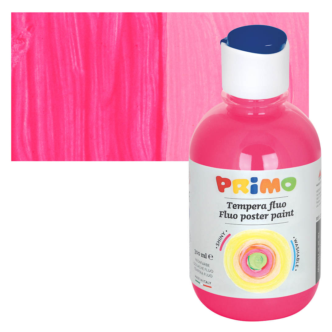 Open in modal - Primo Premium Tempera Paint - Fluorescent Fuchsia, 300 ml bottle and swatch