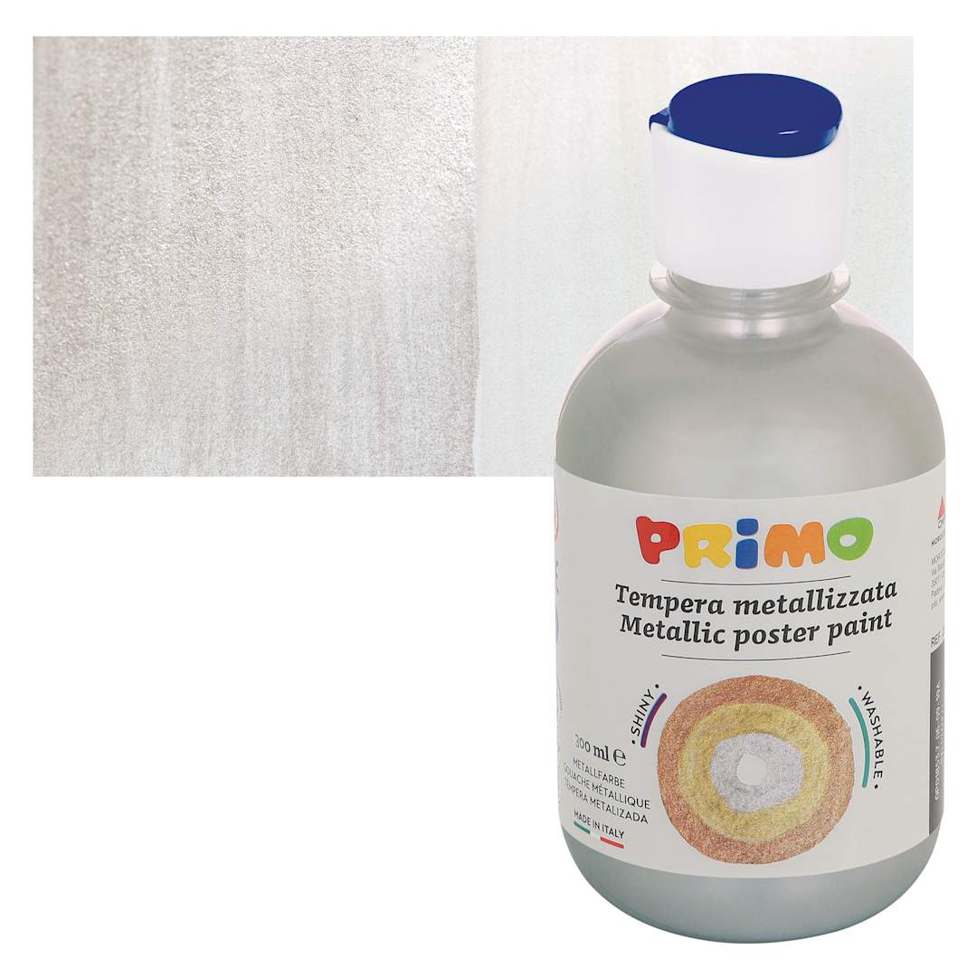 Open in modal - Primo Premium Tempera Paint - Metallic Silver, 300 ml bottle and swatch
