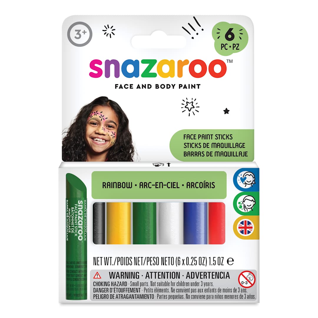 Open in modal - Snazaroo Face Paints - Rainbow Face Paint Sticks, Set of 6, front of packaging