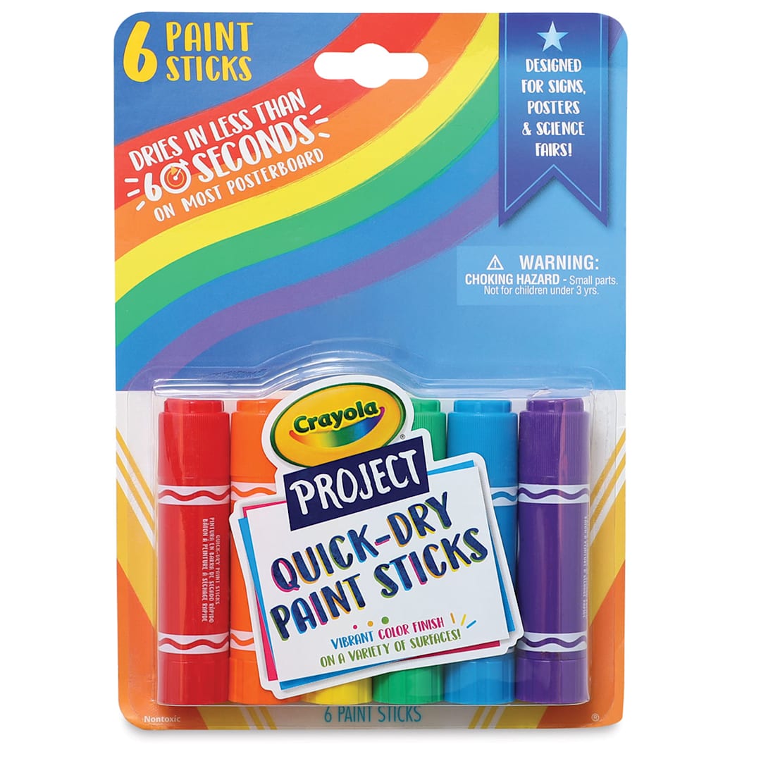 Open in modal - Crayola Quick Dry Paint Sticks - Set of 6, front of packaging