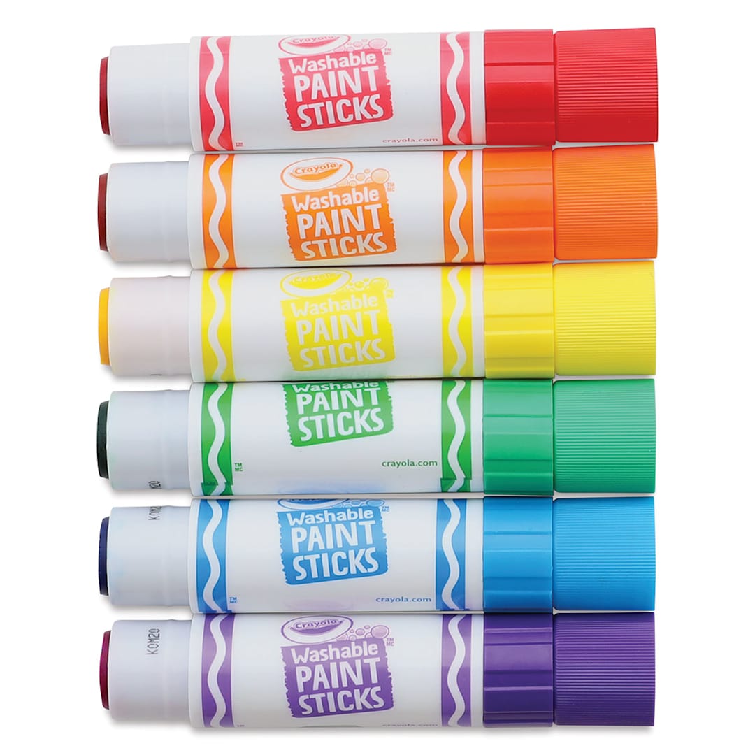 Open in modal - Crayola Washable Paint Sticks - Set of 6, Assorted Colors with caps off