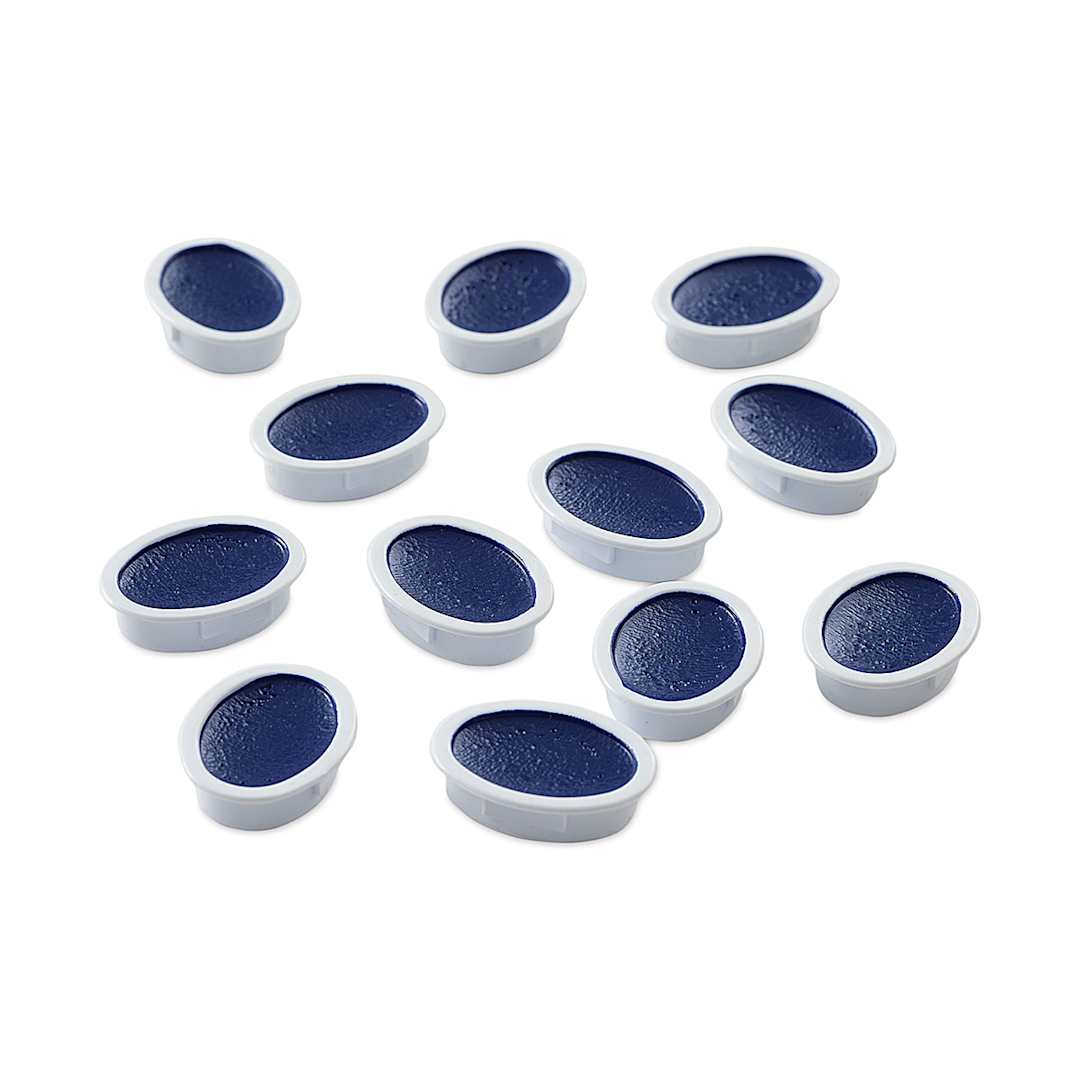Open in modal - Prang Semi-Moist Watercolor Pans - Set of 12 Refill Pans, Blue, Oval