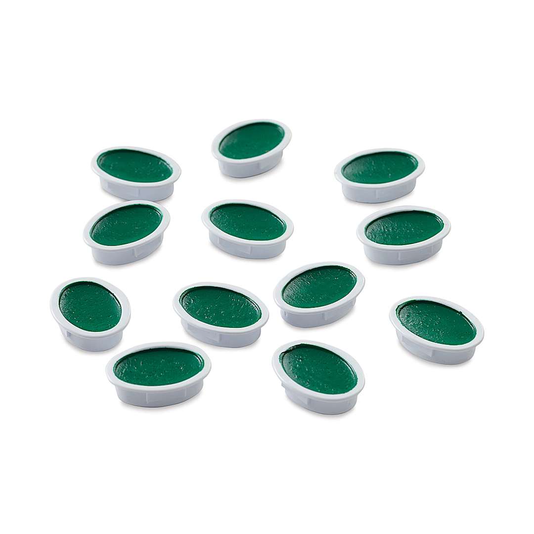 Open in modal - Prang Semi-Moist Watercolor Pans - Set of 12 Refill Pans, Green, Oval